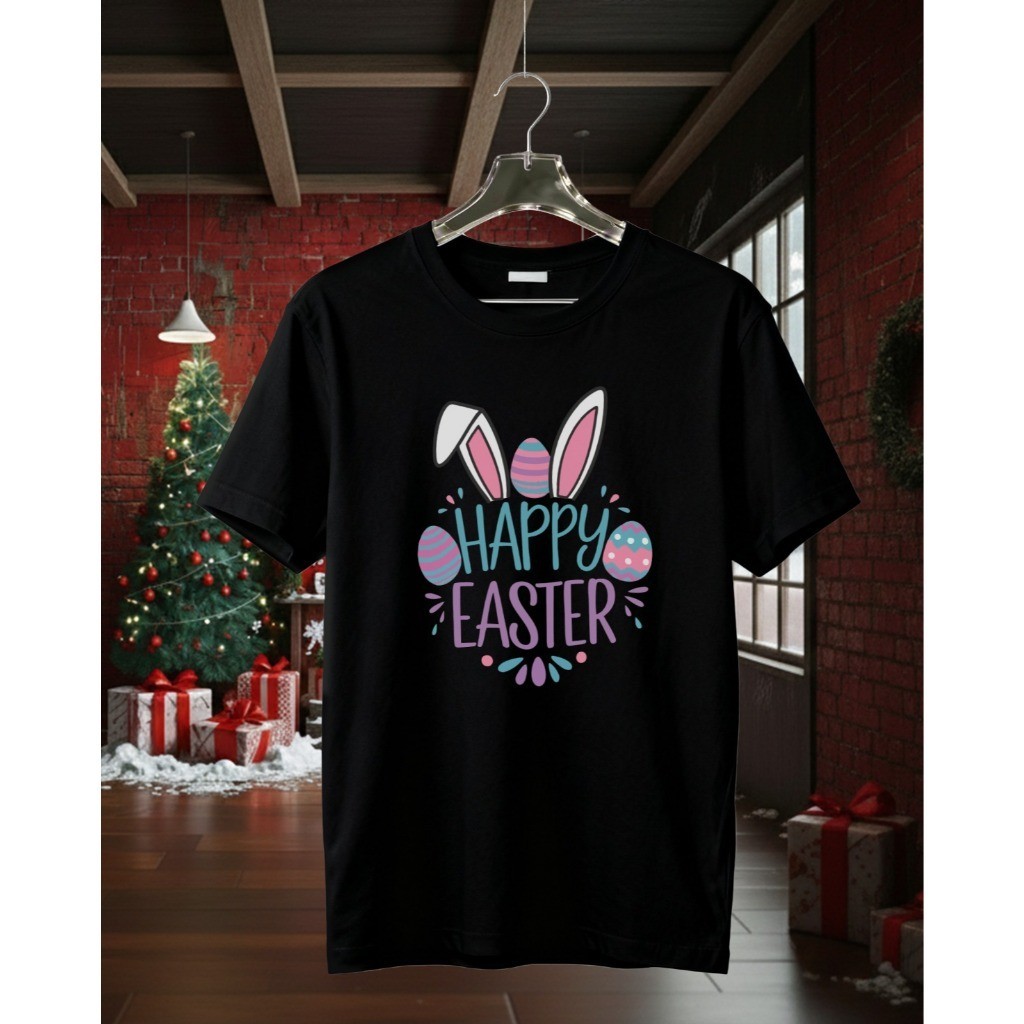Kaos Paskah Happy Easter Bunny Ears Telur Lucu | Premium Pria Wanita Unisex Distro