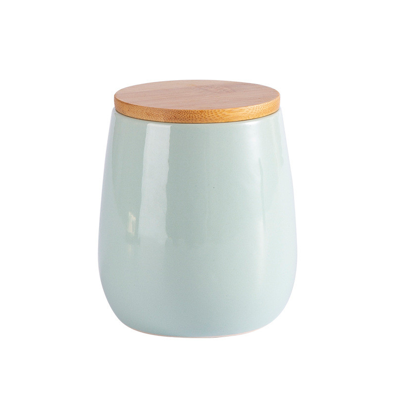 Modern minimalist ceramic wooden lid sealed jar kitchen storage supplies storage jar miscellaneous g