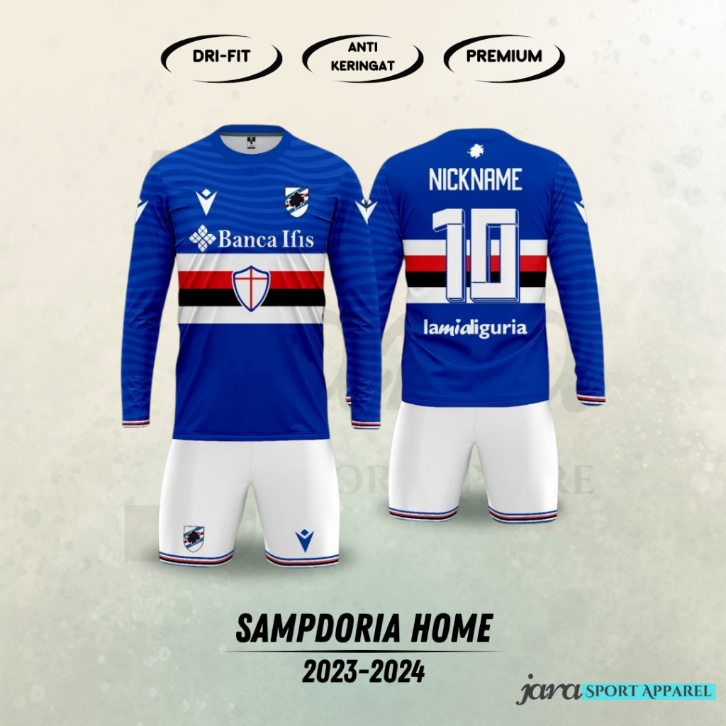 Jersey U.C SAMPDORIA HOME 2023/2024 Lengan Panjang Free Custom Nama dan Nomor Liga Itali SERIE B