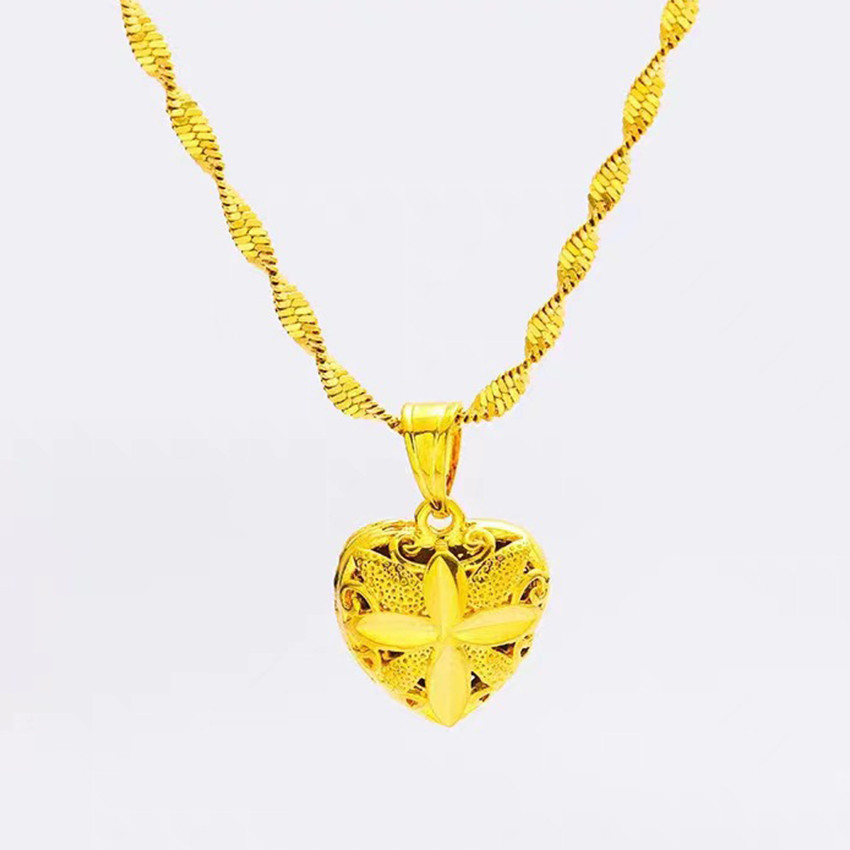 Kalung Love Bunga Mawar Lapisan Emas Anti Karat - Kalung Leher Rantai Pasir Model Korea Simpel