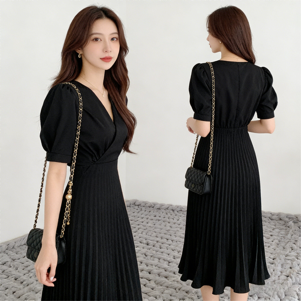 black korea casual elegant  long dress wanita pantai press body  mini dress 25038