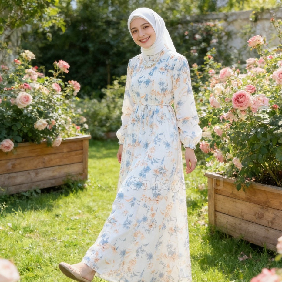 Ready Gamis Motif Bunga Kekinian/Gamis Motif Bunga Elegan Terbaru