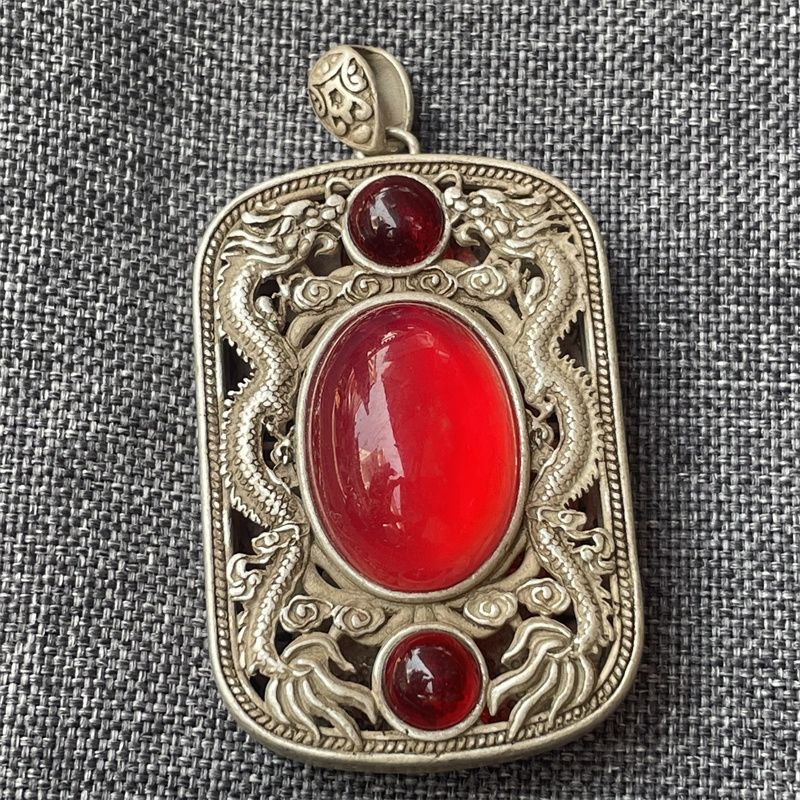 Liontin Leher Merek Perak Miao Klasik Liontin Perak Retro Liontin Pinggang Dekoratif Perak Tibet