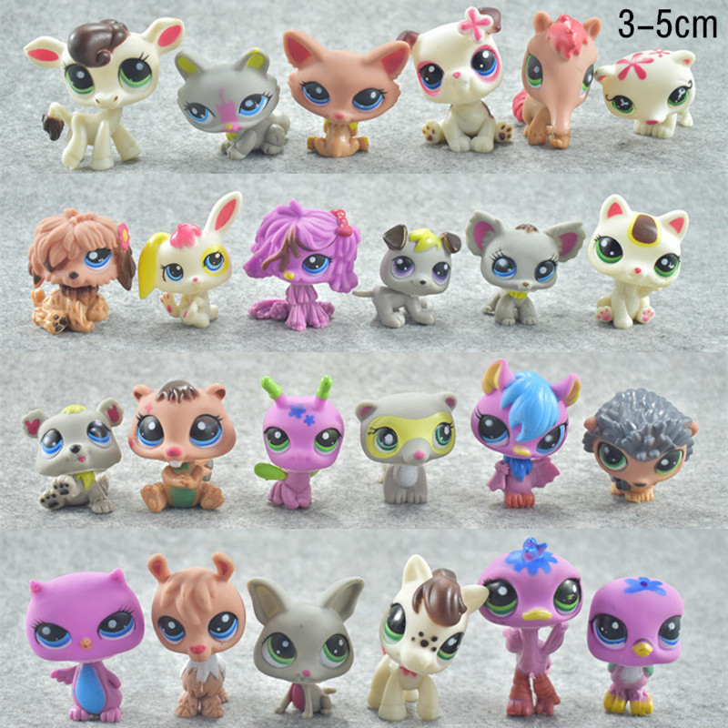 24pcs/lot Mini Littlest pet shop Toys Cute Stands Cat Dog Rare Figure Bobble head toy Kitten Collie 