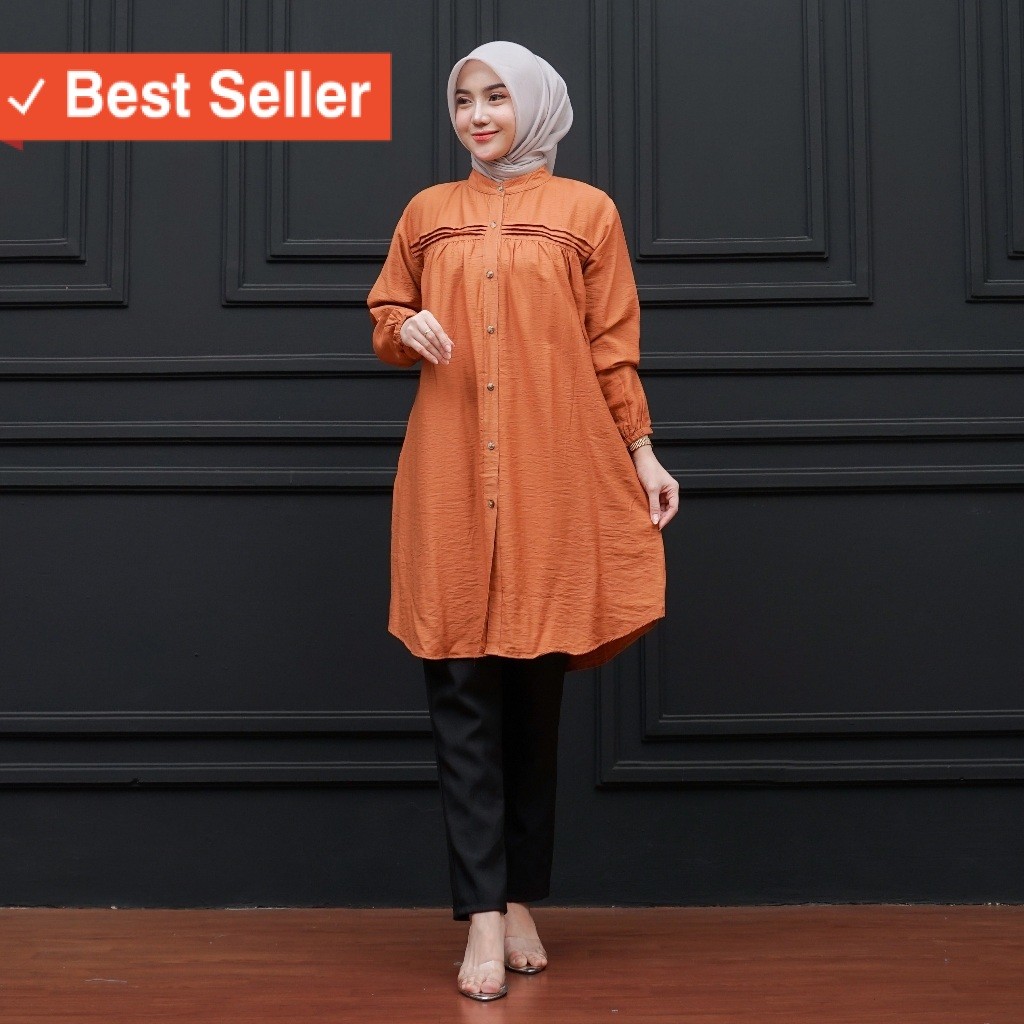 Fashion Muslim Tunik Wanita Keren Modern / (ADA JUMBO) CLARISA LONG TUNIK PREMIUM PROMO Baju Tunik M