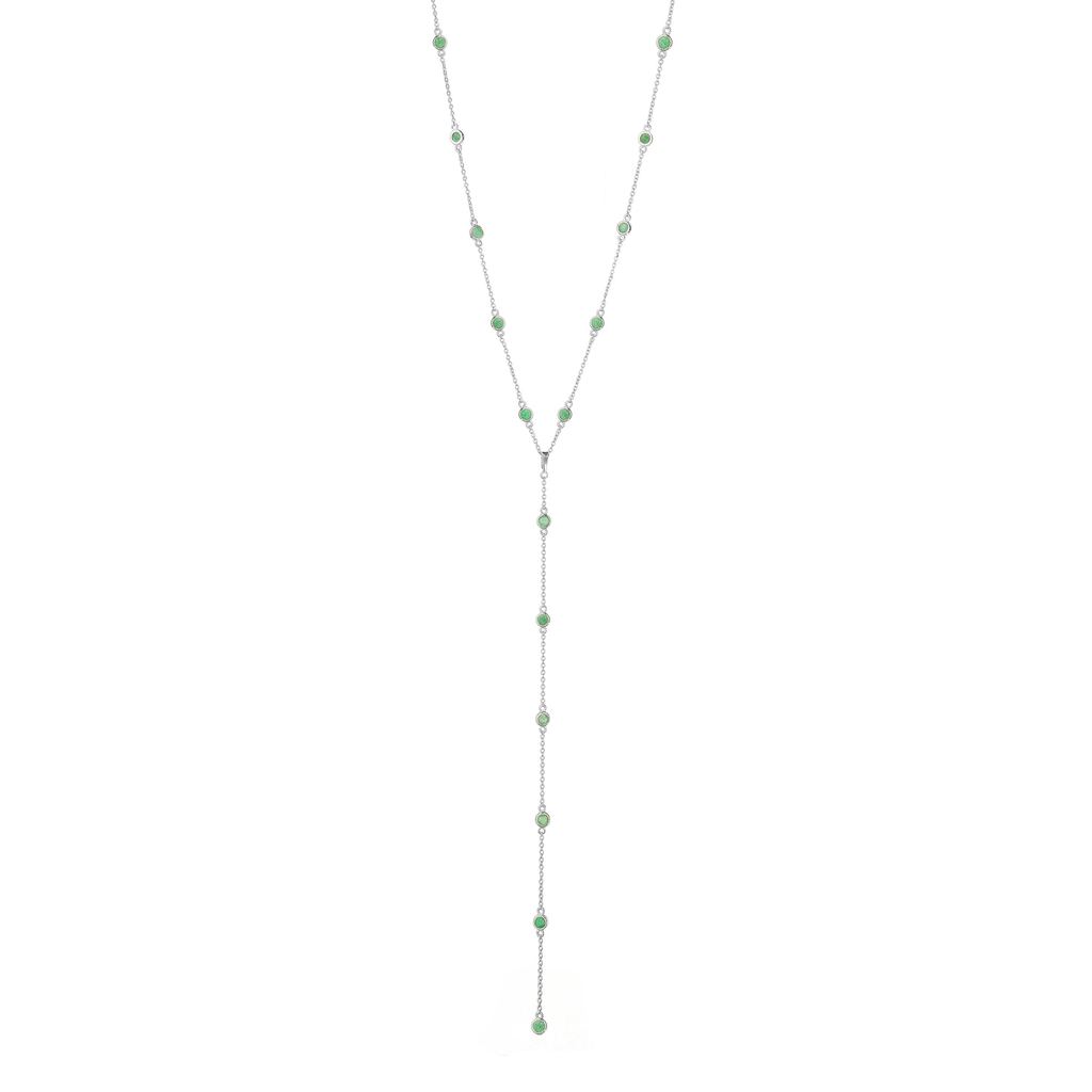 Zambian Emerald Bezel Distance Lariat Necklace - Sterling Silver