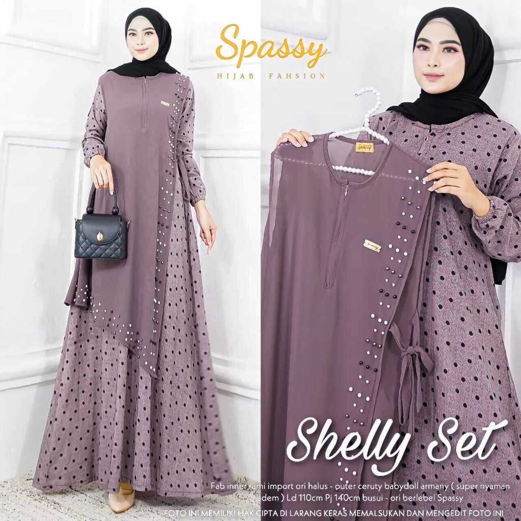 Gamis Terbaru Kekinian, Long Dress Wanita Muslimah Terbaru Shelly Set by Spassy Original
