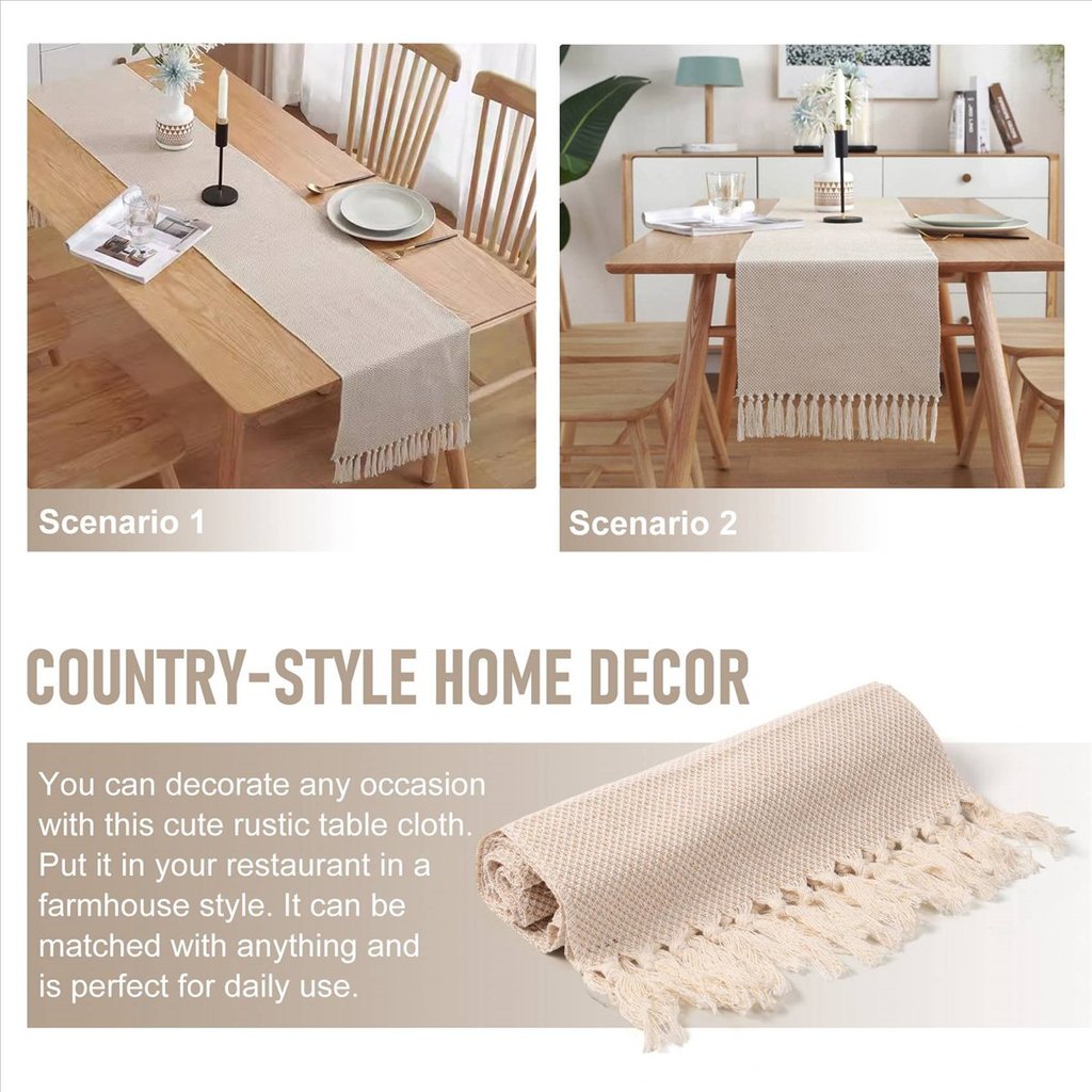 for Farmhouse Table Runner, Vintage Rustic Table Runner, Cotton Braided Coffee Table Runner, Beige W