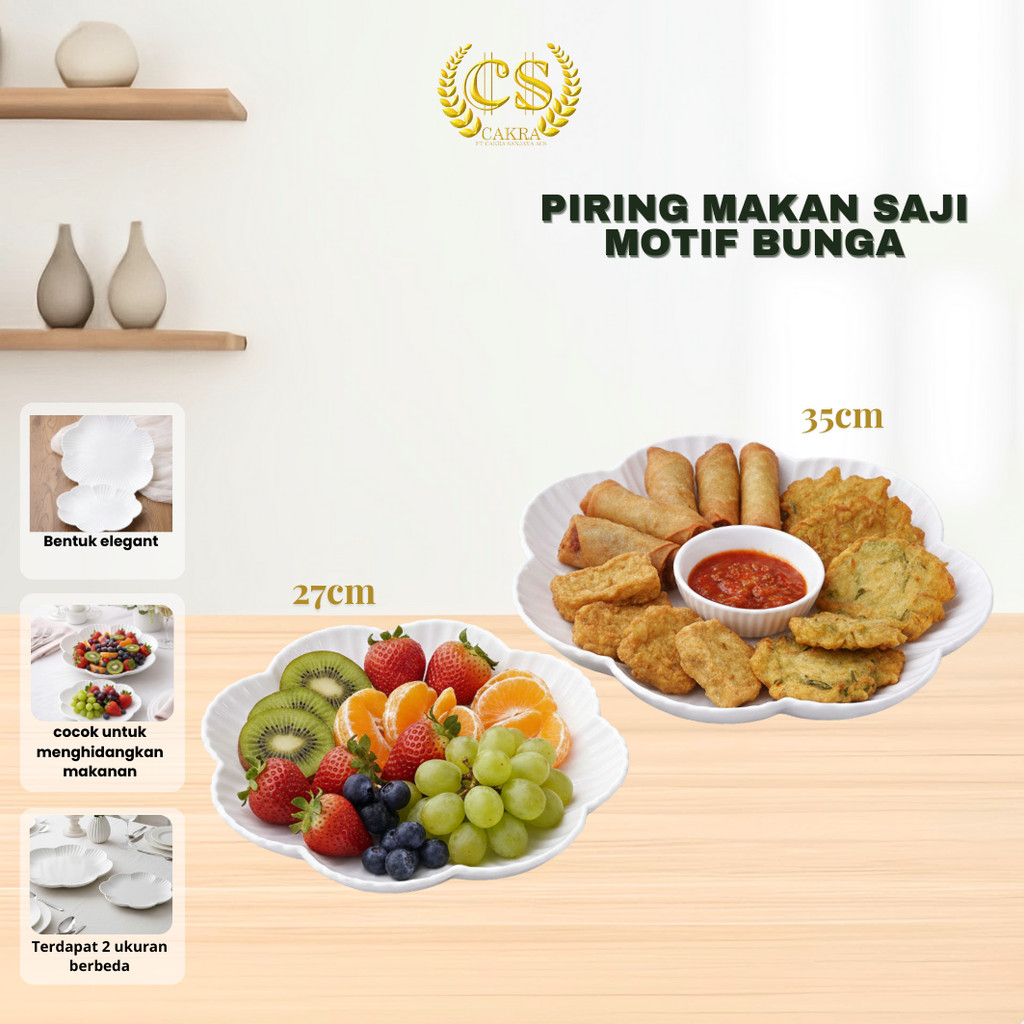 CS Piring Makan Saji Motif Bunga Piring Snack Bahan Plastik Tahan Banting