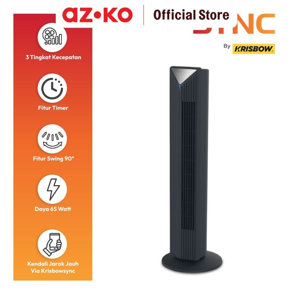 AZKO Krisbow Sync Smart Kipas Angin Berdiri Wifi - Hitam Floor Standing Tower Fan Pendingin Ruangan 