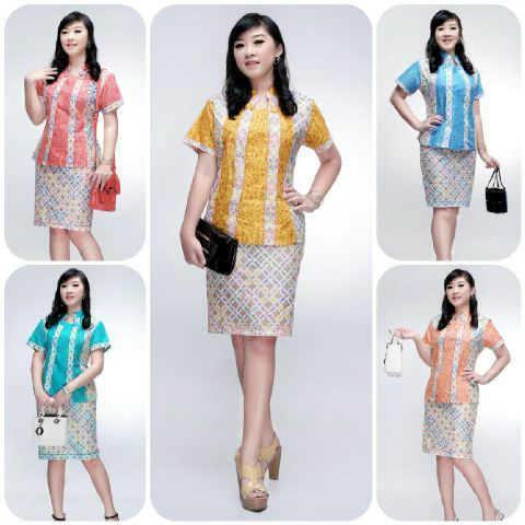 Blouse Rok/Baju/Setelan/Atasan Bawahan Seragam Batik Wanita 1595 Kunin