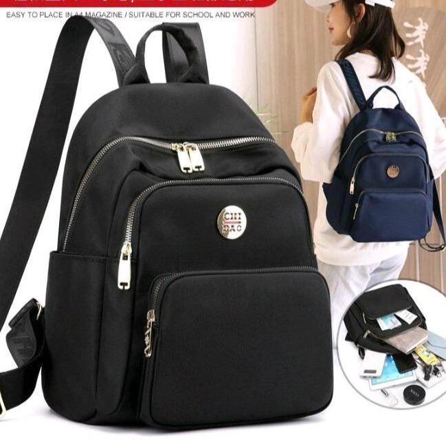 Tas Ransel Chibao 3086 Polos Canvas Wanita Backpack Trendy Terbaru - CB 3086 Canvas Polos, Hitam