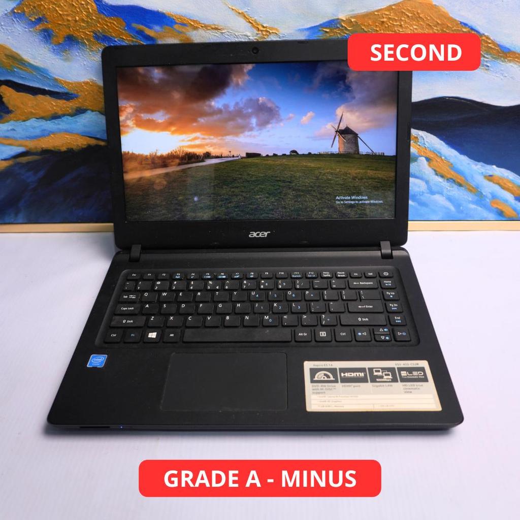 ACER ASPIRE ES1-432 CELERON N3350 2 GB (14") GRADE A - MINUS LAPTOP SECOND ORIGINAL SINAR MUTIARA CE
