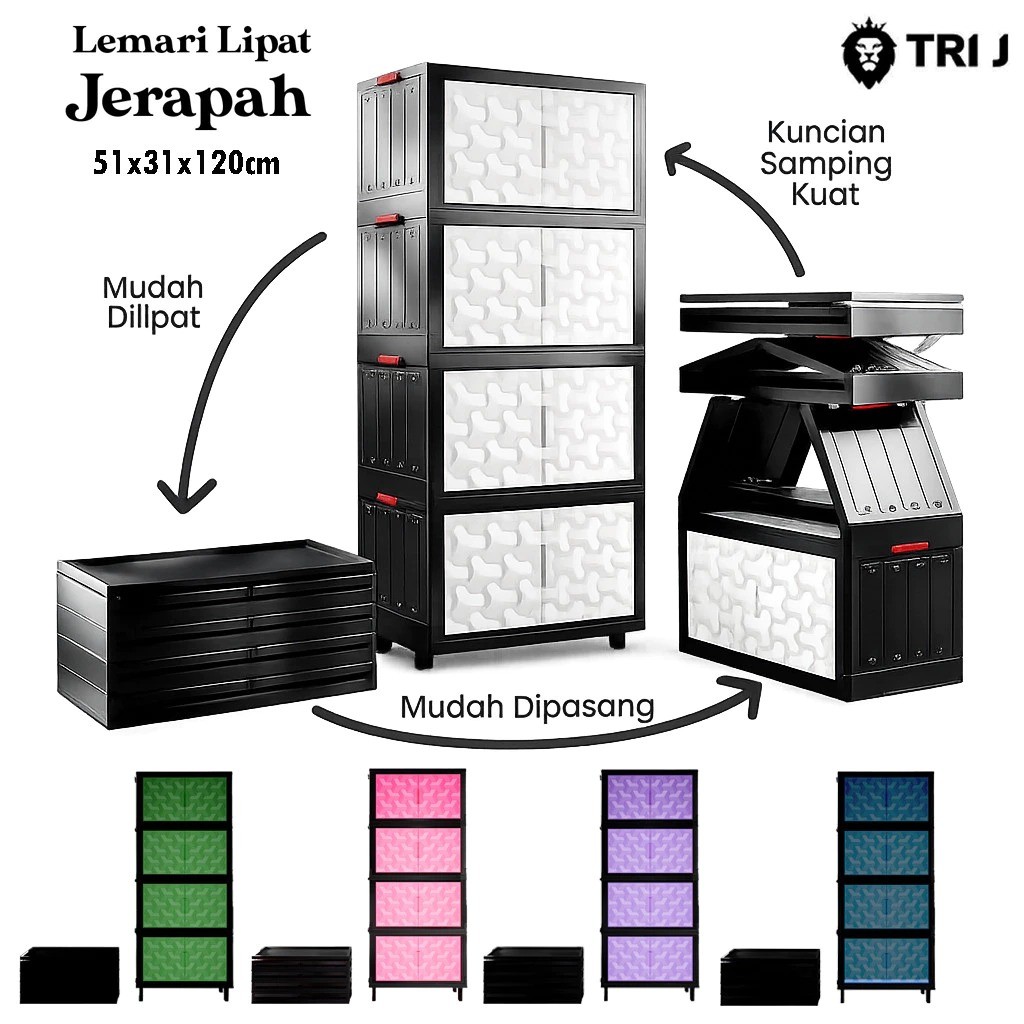 TRI J - Lemari Lipat Jerapah 4 Susun (Lemari Baju Serbaguna 4 Tingkat) - Lemari Lipat Susun / Rak Pa
