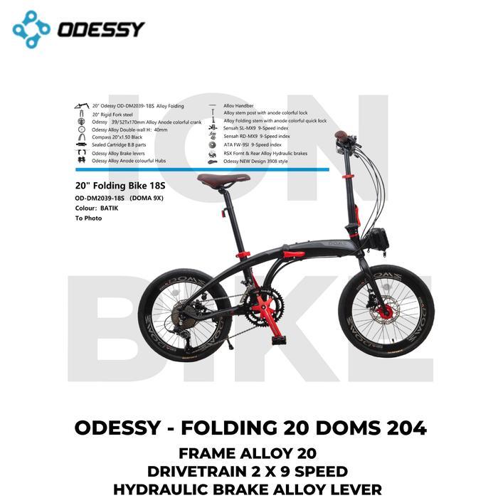 Sepeda Lipat 20 Odessy Doms 2x9 Hydrolik Alloy Seli Folding Bike 2 x 9 - BlackRed