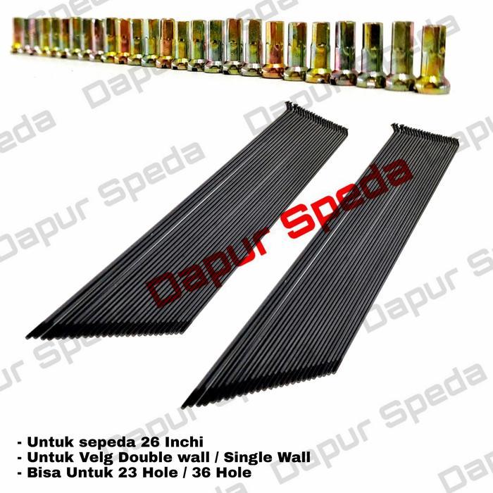 jari jari sepeda 26 inchi MTB 14G x 262 Ruji Hitam nipple gold isi 36