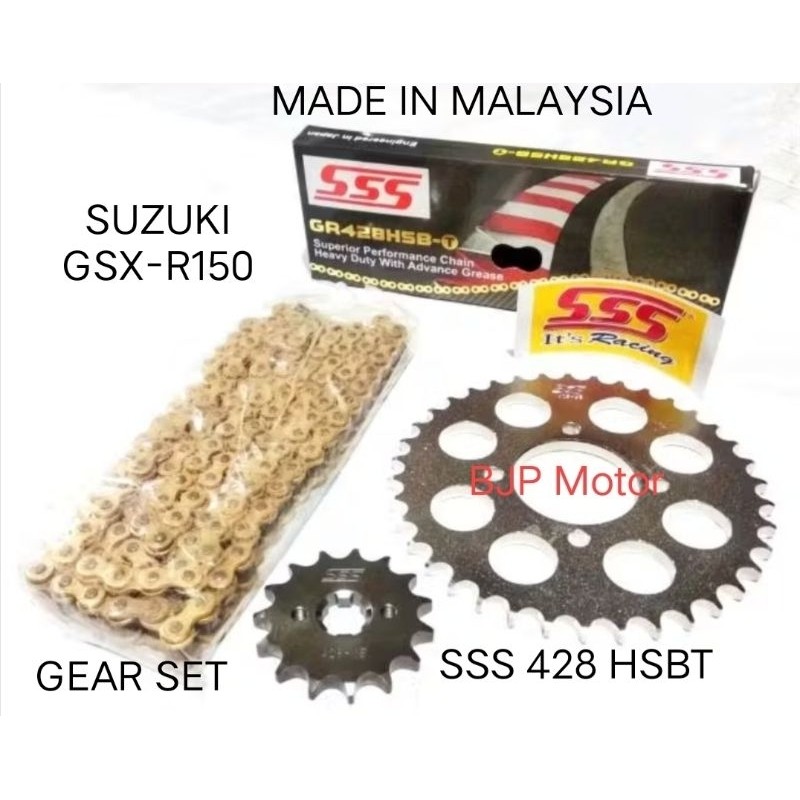 Gear Set SSS 428 GSX - R150 Paketan Rantai SSS 428 HSB-T 120L / 130L GOLD Dengan Pilihan Gir Depan S
