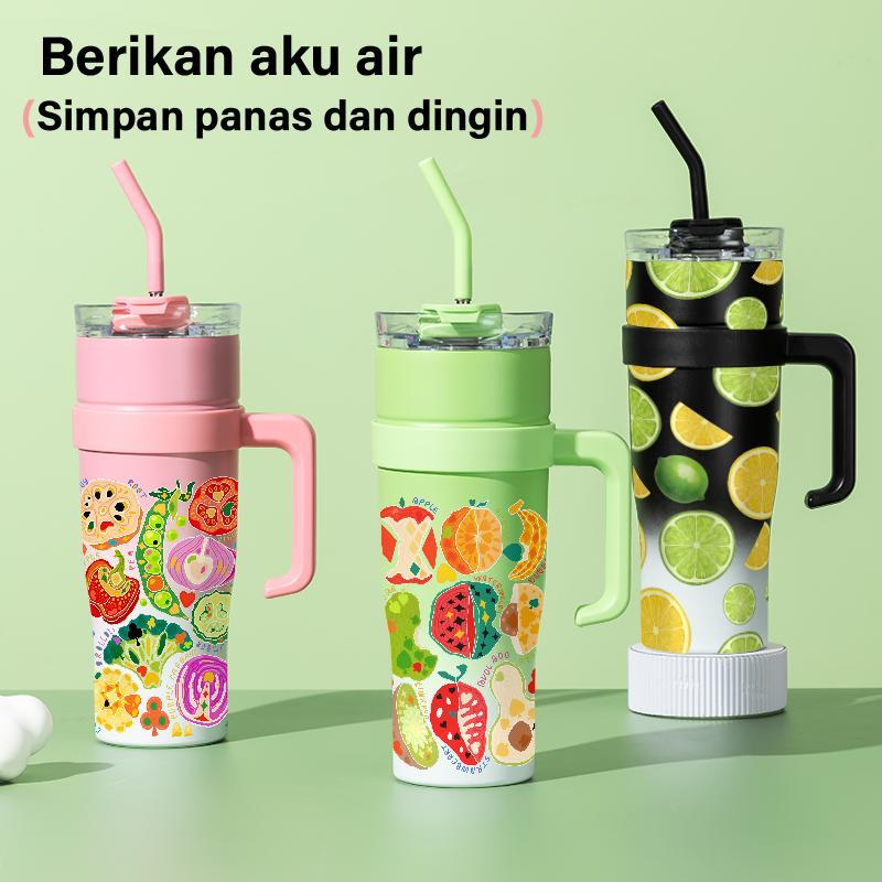 Tumbler Buah Sayuran Botol Minum Aesthetic Stainless Steel CUP 1200 ML Termos Teh Kopi Gelas Vacum T