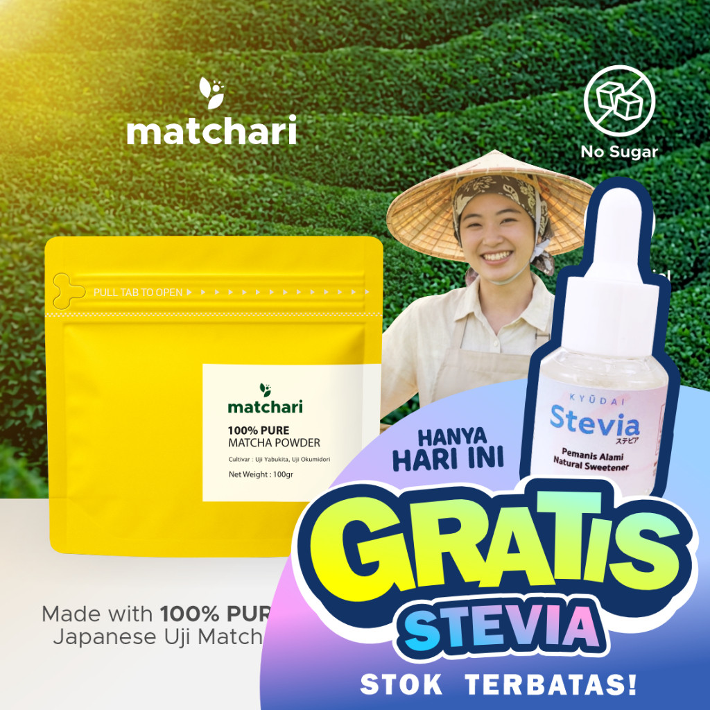 Matchari Bundle Stevia Kyudai dan Matcha Asli dari Jepang Tanpa Campuran Dijamin Matcha Powder Bubuk