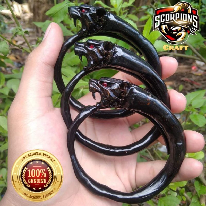 GELANG AKAR BAHAR HITAM NATURAL LENTUR UKIR MACAN KUMBANG