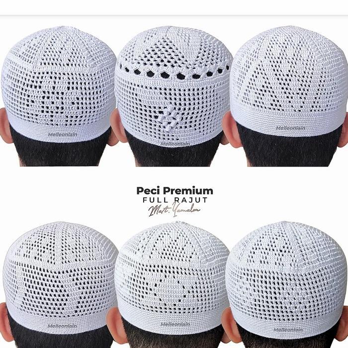 PROMO Lebaran peci kopiah rajut yaman Madinah handmode - Putih