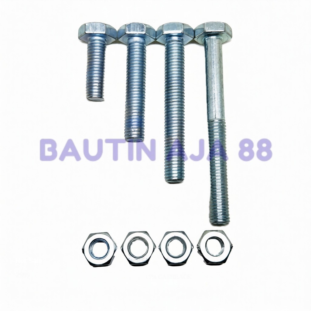 Paket Grosir 100 Pcs Baut Mur M5x20 Putih Galvanis - Cuci Gudang