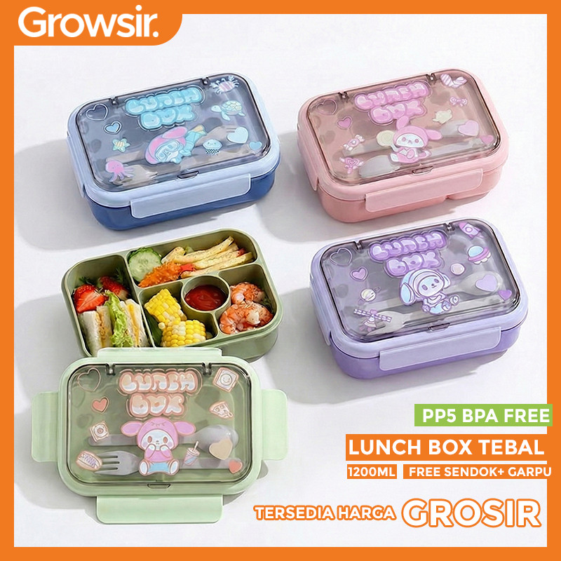 GROWSIR Kotak Makan / Lunch Box Anak 5 sekat 1200ml - Bento Box Set Sendok Garpu BPA FREE