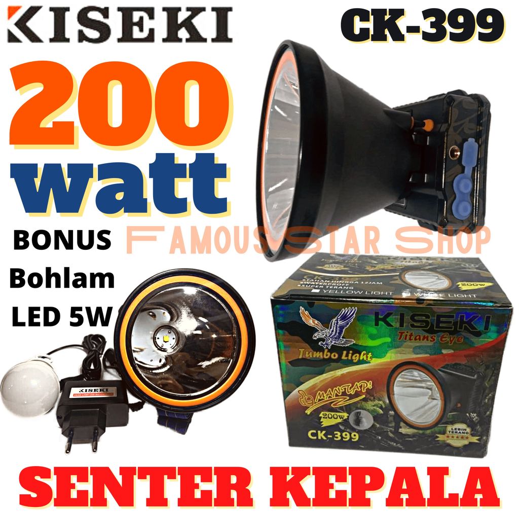 gebyar promo PROMO Senter Kiseki 200w CK-399 - Senter Kepala Kiseki CK-399 200Watt Bonus Bohlam LED 