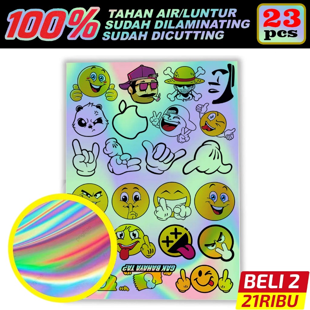 Sticker Motor Hologram Emoji – Hologram Premium Waterproof Anti Luntur, Sudah Laminating & Cutting