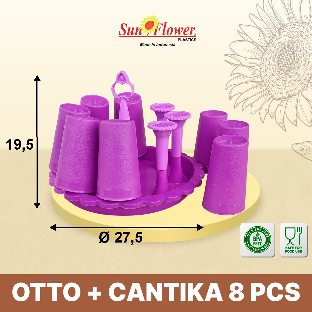 SALE SET OTTO/Stand glass OTTO + GELAS Cantika 8 pcs Plastik Sunflower Plastik Stand/1 Set Tempat Ge