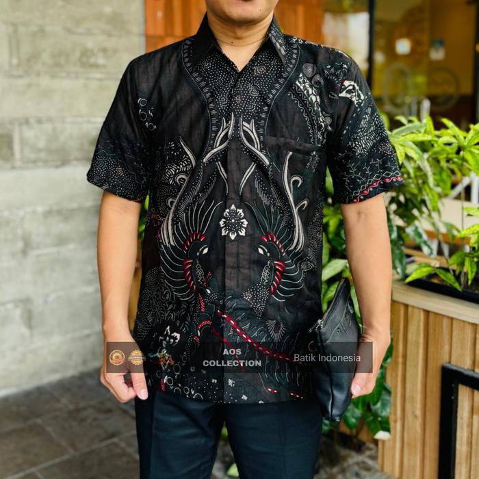 kemeja batik pria lapis furing lengan pendek Yudistira Hitam batik pria ekslusive - Yudistira PDK, S