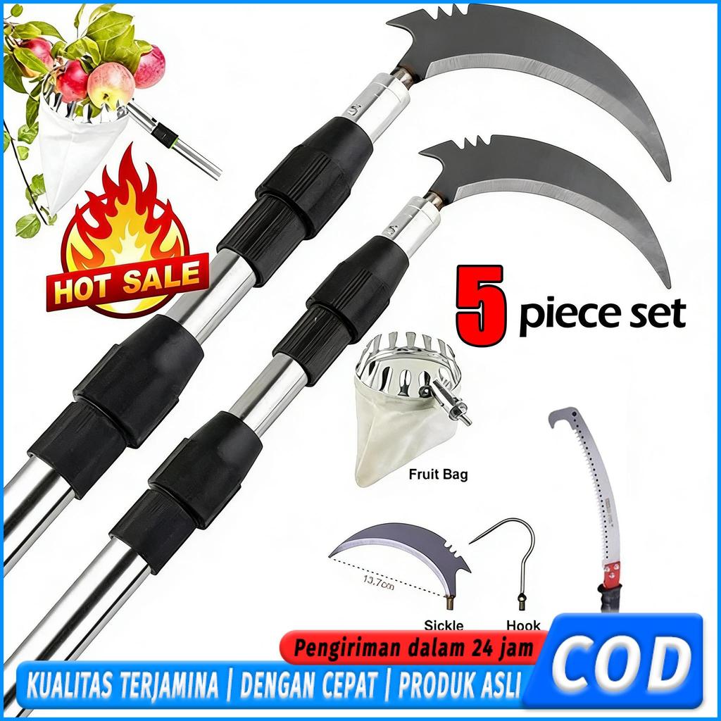 5 In 1 Tongkat Panjang Petik Buah 6M Metal Fruit Picker Galah Pemetik Buah 10 Meter Tongkat Multifun