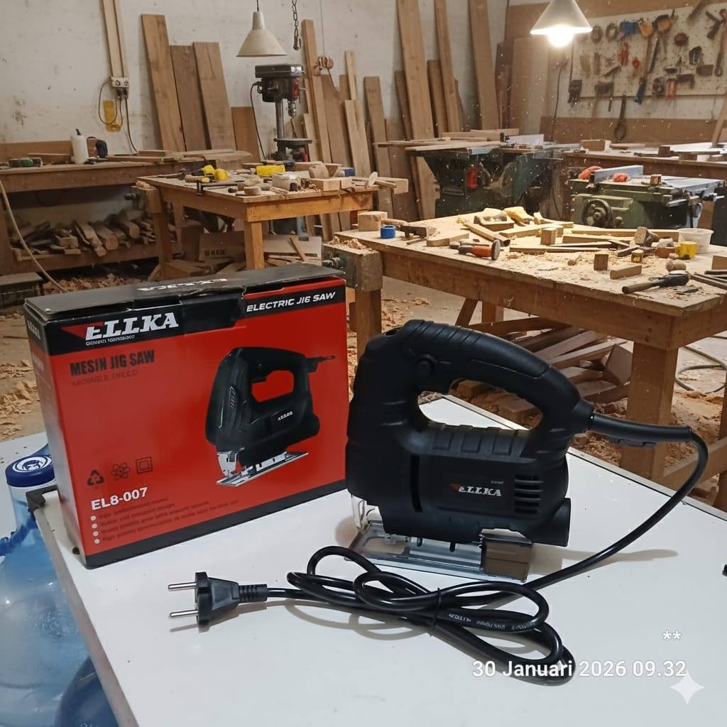 Promo ELLKA Mesin Jigsaw Gergaji 450W Triplek Potong Kayu Listrik Jig  Saw Gergaji Jig Saw Multifung