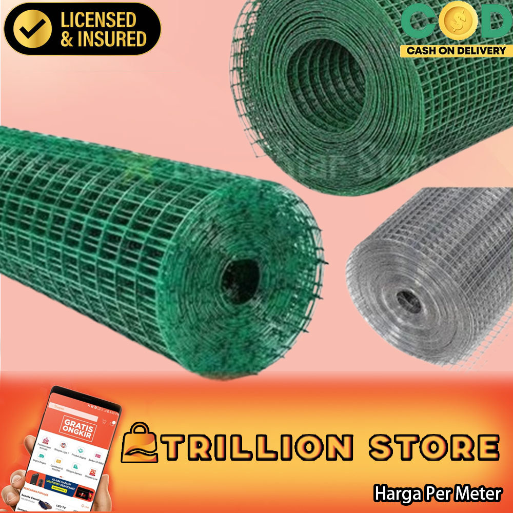 Kawat Loket PVC Hijau 1 Meter Per Roll Strimin Ayakan Pasir Kandang Ayam Pagar Hewan Ram Peliharaan 