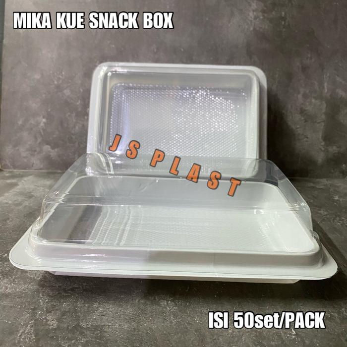(ISI 50SET) Mika Snack Box Putih Alas / Mika Kue Tray Brownies Bento - MIKA SNACK BOX