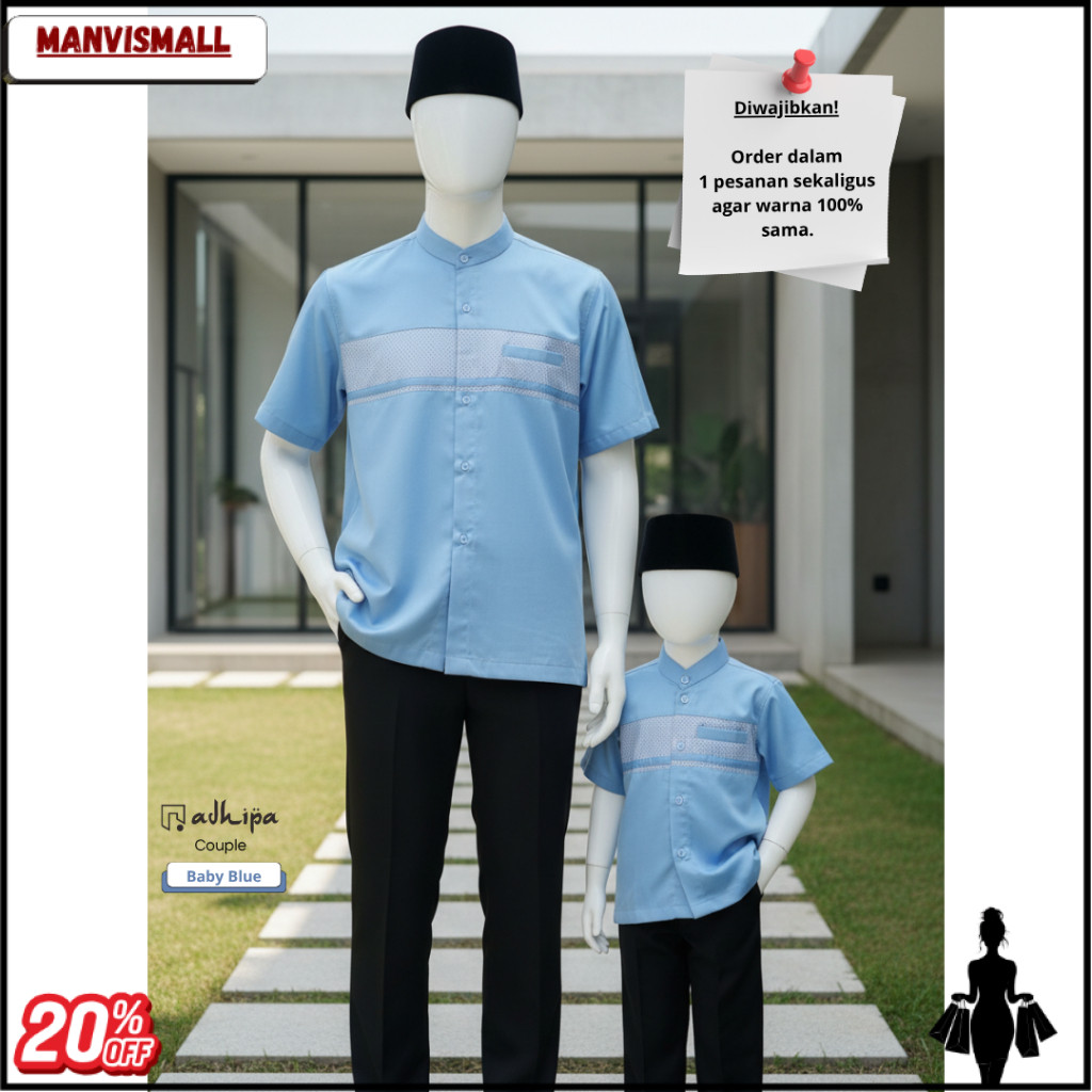 Koko Couple Sarimbit Ayah Anak warna Baby Blue / Biru Muda