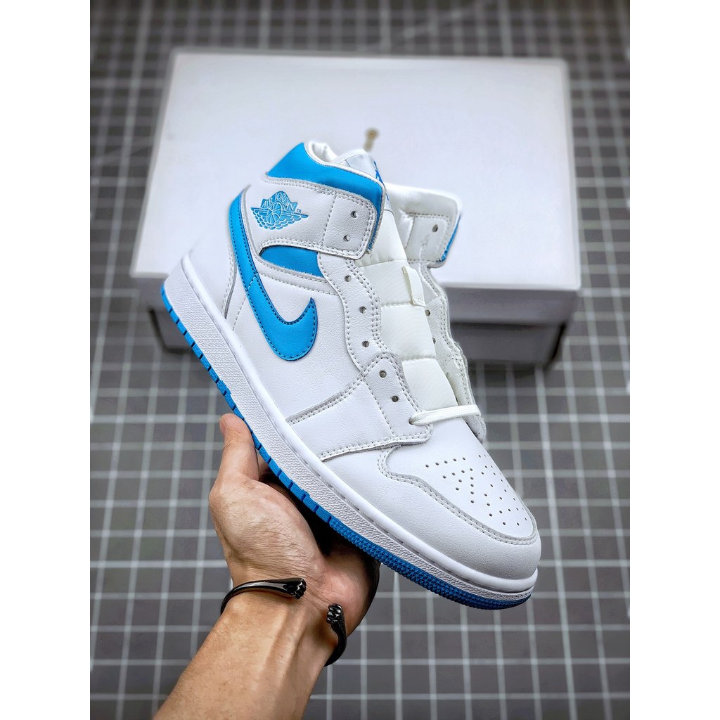 Air Jordan 1 Mid  UNC Half Blue Sepatu Kasual Asli Premium