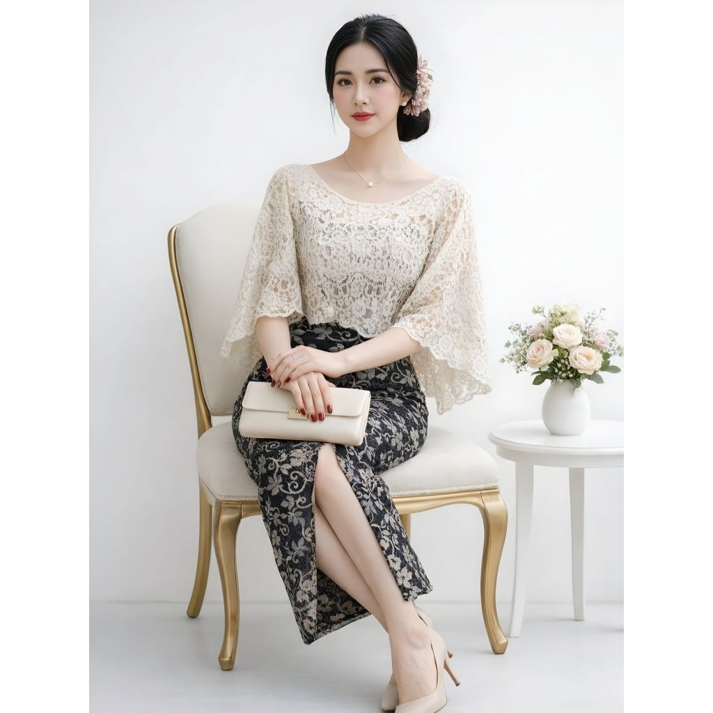 Vanya Set Rok Atasan Batwing+Rok Batik Set Kondangan Wanita Simple Cantik  Baju Brokat Wanita Rx