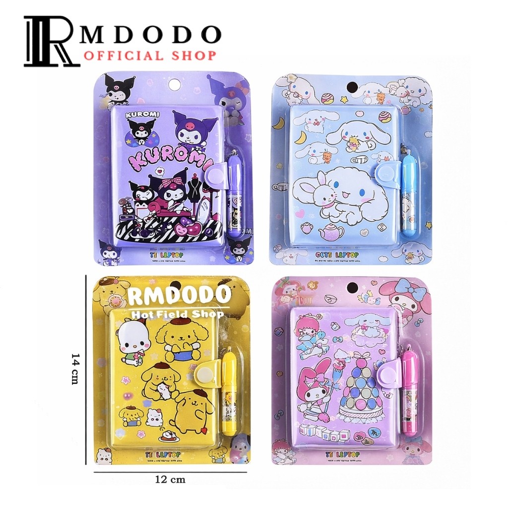 Rmdodo - Buku Tulis Mini Sanrio + Pena / Notebook Diary Kecil Karakter / Minibook Kancing E-001