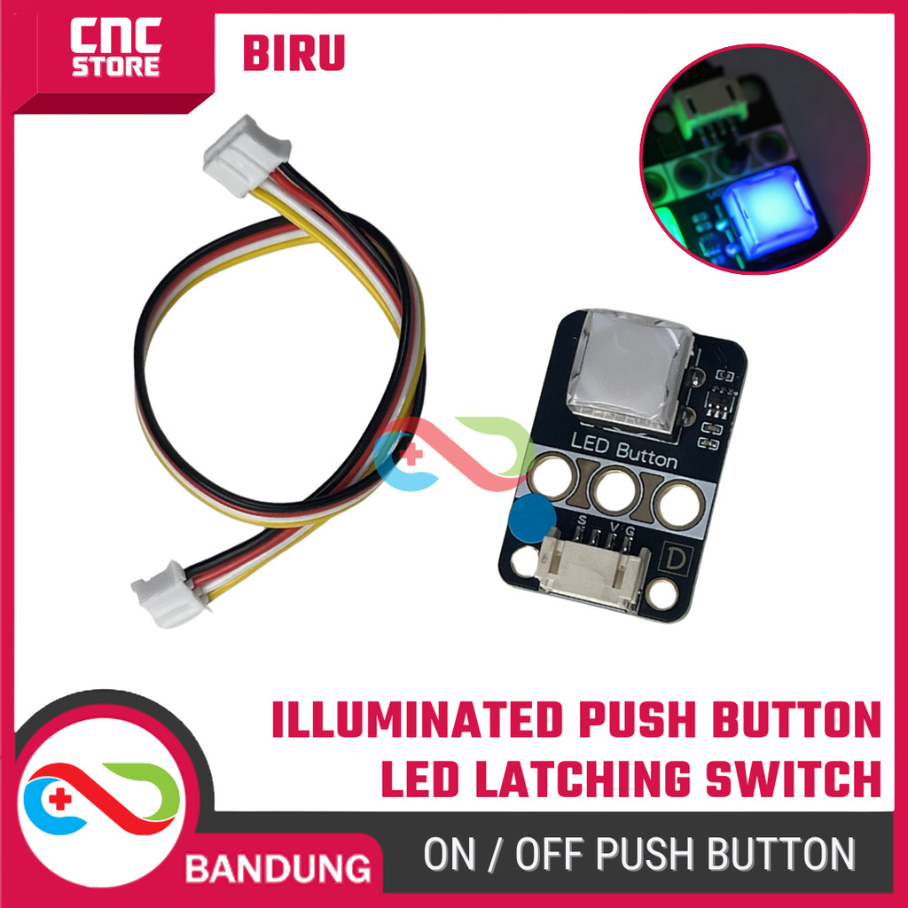 Illuminated Push Button LED Latching Biru– Modul Tombol Lampu ON/OFF Touch Switch