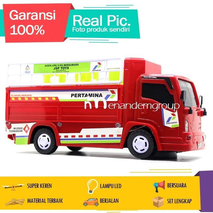 Manan Mobil Mobilan Truk Oleng Fuso Basuri Engkel Angkut Gas Pertamini Berjalan Bersuara LED - Merah