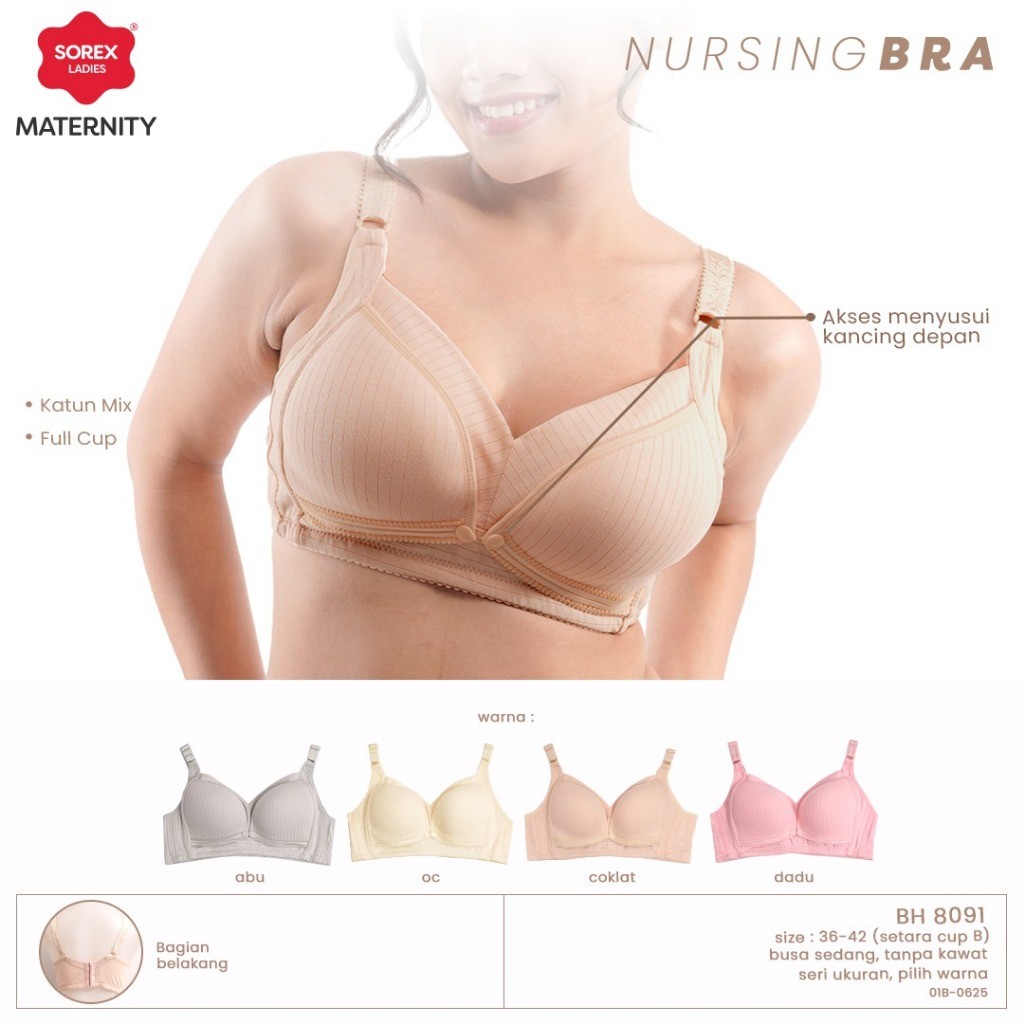Sorex Bra Menyusui Tanpa Kawat Bukaan Depan Full Cup B-C Kait 4 Katun Mix Nursing Bra BH 8091