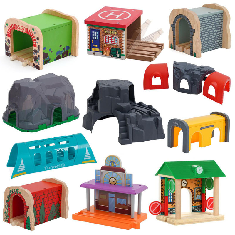 Wooden Train Tunnel Track Compatible with Thomas Brio Train Sets Adventure Tunnel Interactive Toy Tr