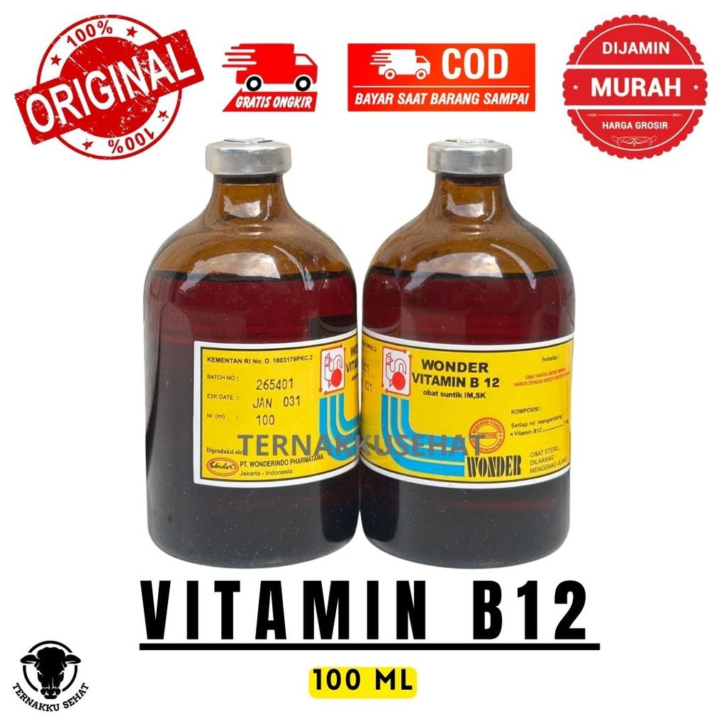 Wonder Vitamin B12 100 ML - Vitamin B12 Anemia & Gangguan Pertumbuhan Hewan Ternak Wonder