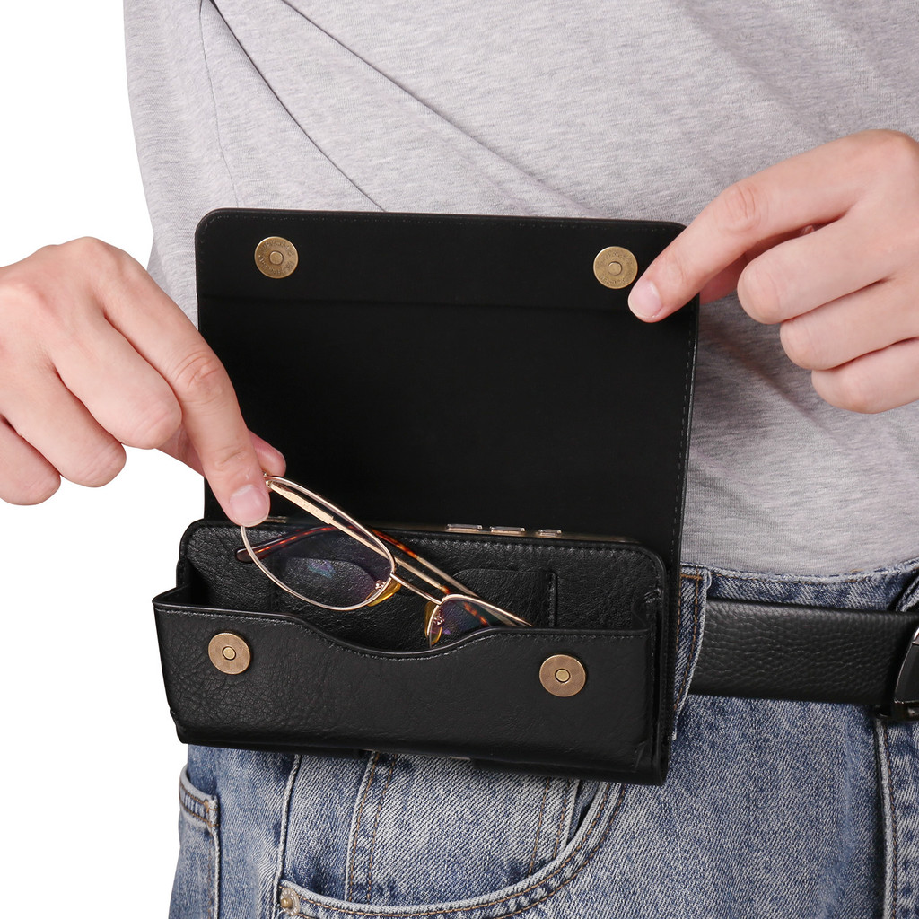 Sarung HP Pinggang Kulit Kacamata Horisontal Ukuran 6,5 Inch Dompet Tas Tempat HP