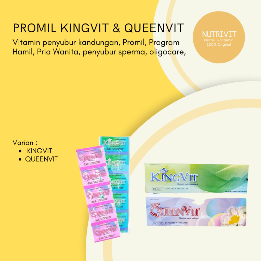 KINGVIT QUEENVIT | Vitamin penyubur kandungan, Promil, Program Hamil, Pria Wanita, Penyubur Sperma, 