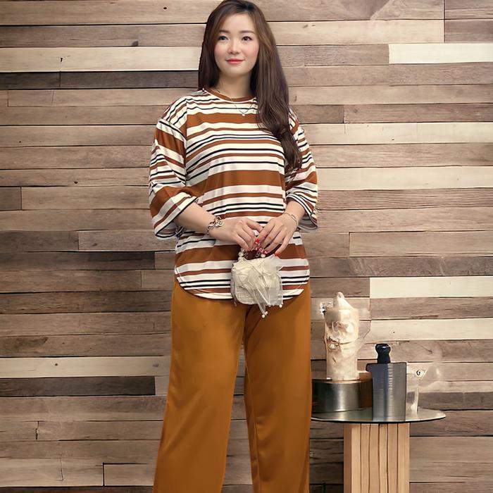 Setelan Wanita Fashion Muslim Set Modern Ramadhan Sr2378 Atasan Celana - COKLAT BATA