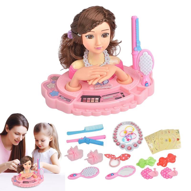 Kids Doll Head Hairdressing Kit Pretend Play Toys For Hair Styling Girl Half Body Hairstyle Doll Pri