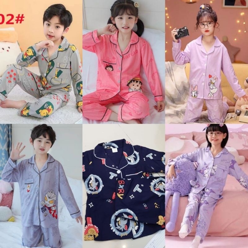SLIDEBAR BAJU TIDUR ANAK UNISEX COWOK CEWEK PP KAOS KATUN IMPORT BERKUALITAS SIZE 8-18 MOTIF KERAH K
