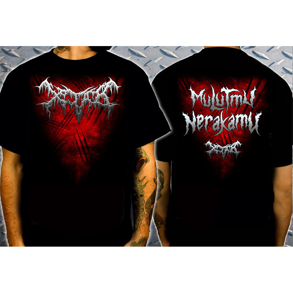 Kaos XTAB / kaos XTAB - MULUTMU NERAKAMU LOGO / XTAB DISTRO kaos band kaos metal slaming brutal deat
